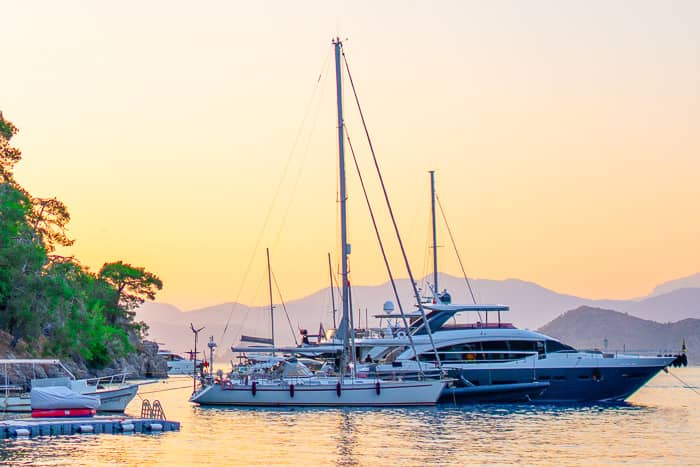 Sailboats at sunset in Turkey