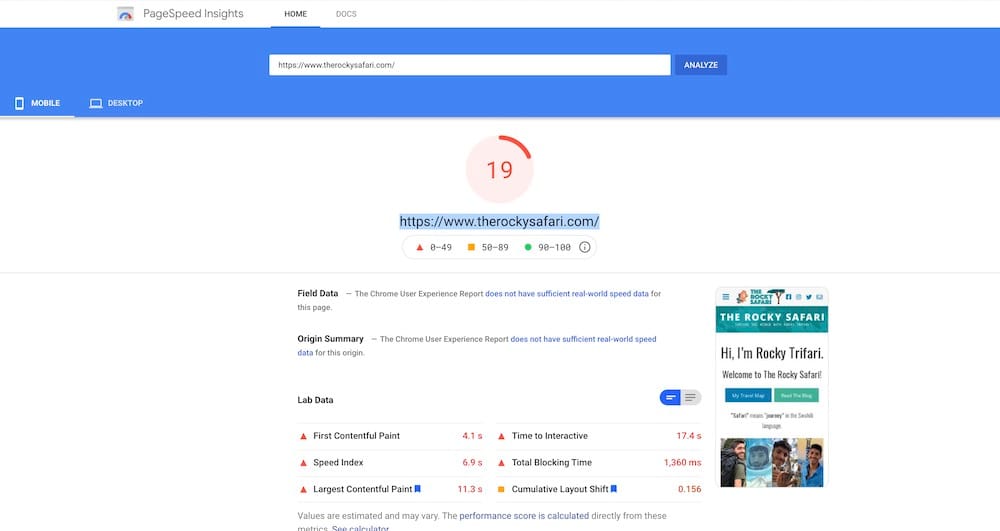 My Google Core Web Vitals on Mobile