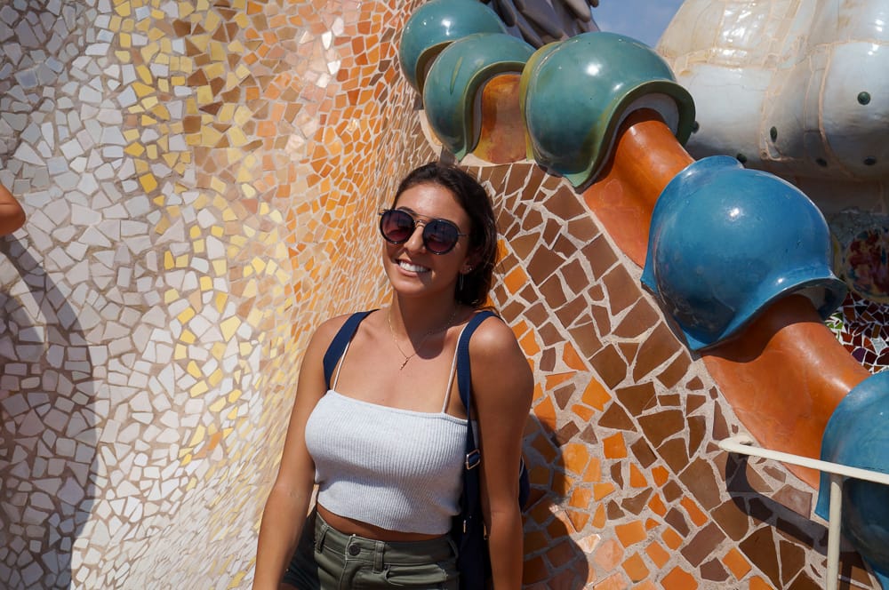 My sister with the dragon at Casa Batlló