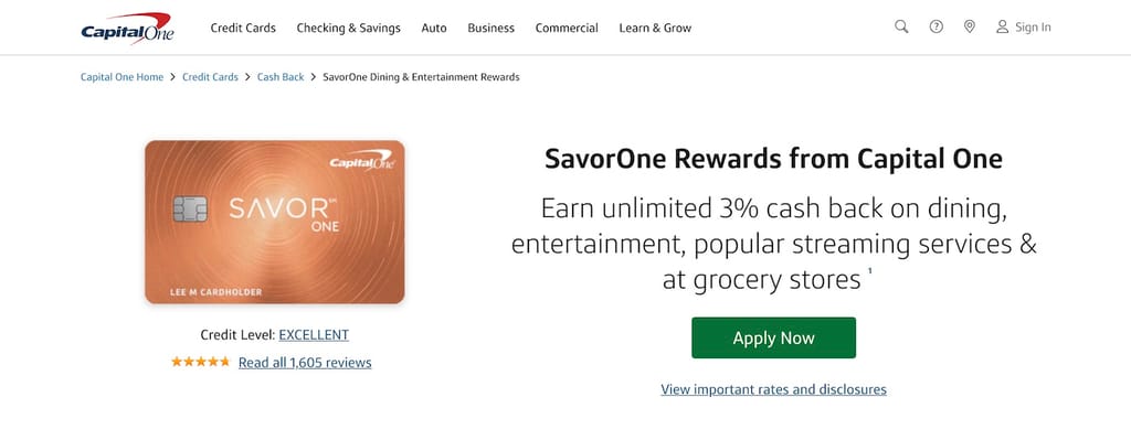 CapitalOne SavorOne Rewards Credit Card