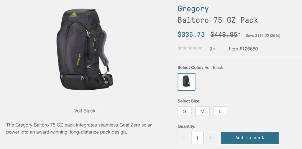 Gregory goal outlet zero backpack