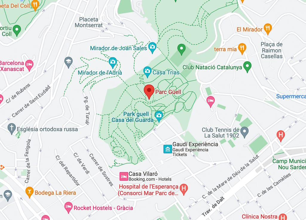 Park Guell on a map