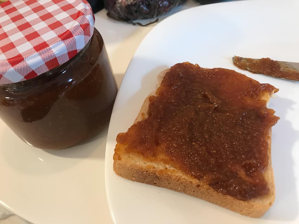 Homemade fig jam spread on toast