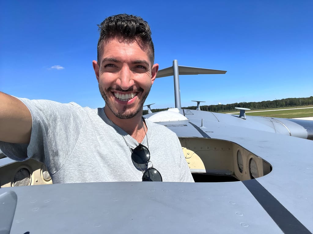 Rocky on top of an airplane