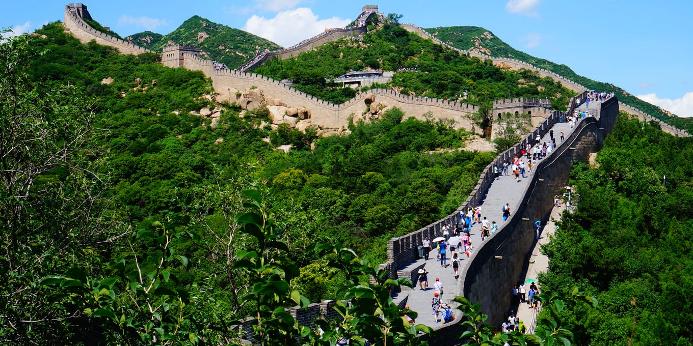 The Great Wall of China running along a ridge