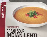 A carton of Indian cream of lentil soup bought in a Warsaw supermarket