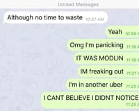 A phone screenshot of frantic messages sent on the way to Modlin airport