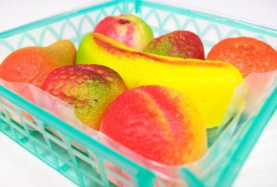 Marzipan fruits are very colorful sweets.