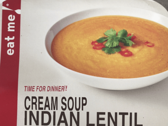 A carton of Indian cream of lentil soup bought in a Warsaw supermarket