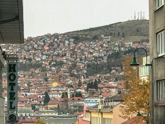 The Sarajevo skyline seen from the apartment