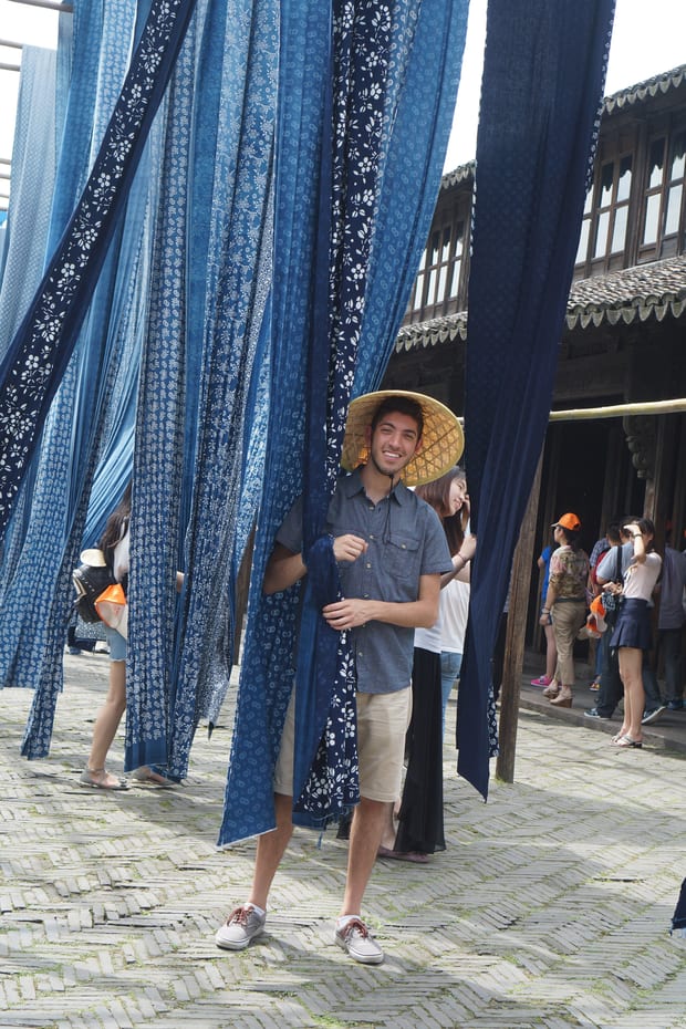 Dyed cloth hanging to dry in Wuzhen