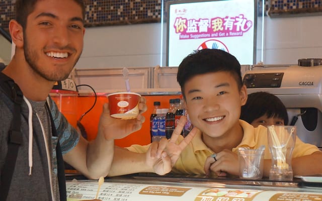 Rocky with the ice cream vendor at the Silk Market