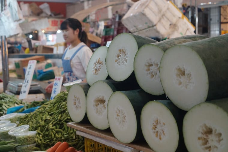 Oversized cucumbers at the market