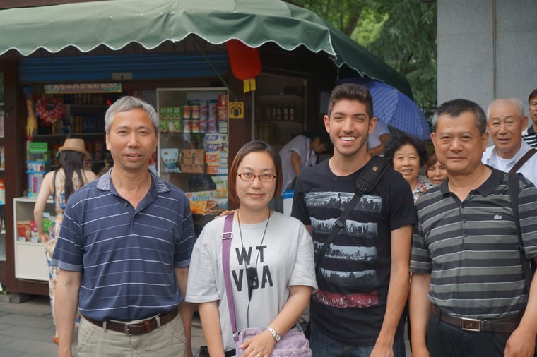 New friends met at the top of the pagoda