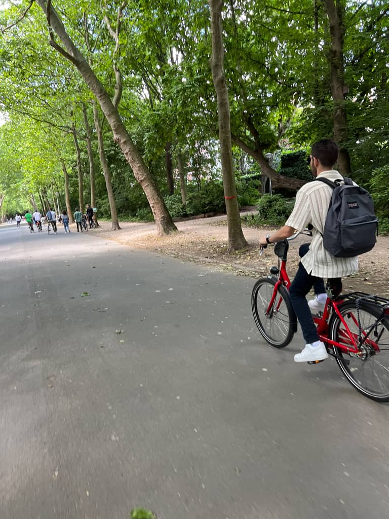 Rocky riding a bike in Amsterdam