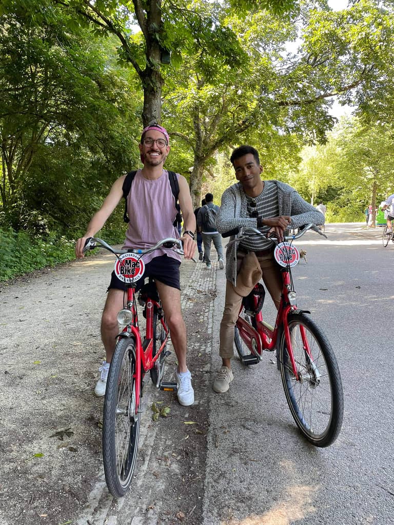 Rocky and Andy on Bikes in Amsterdam