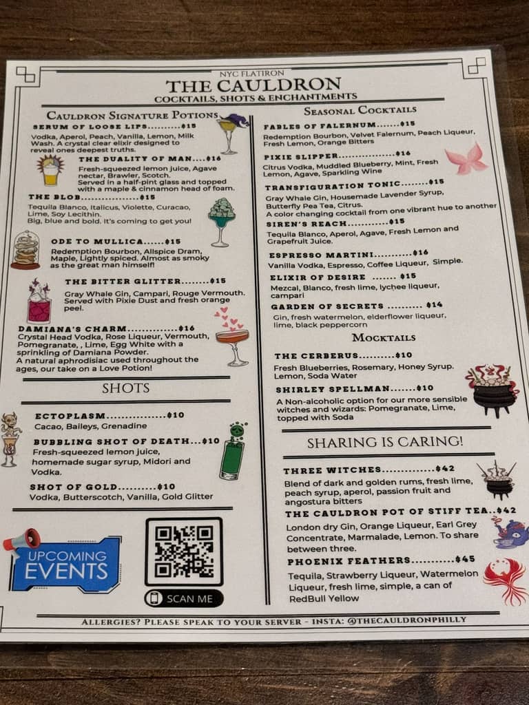 NYC Flatiron The Cauldron Menu