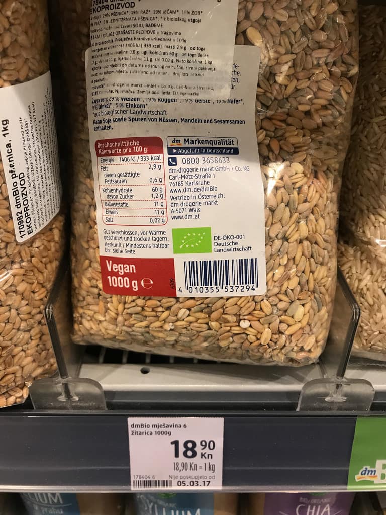 A bag of mixed grains bought in a Croatian supermarket