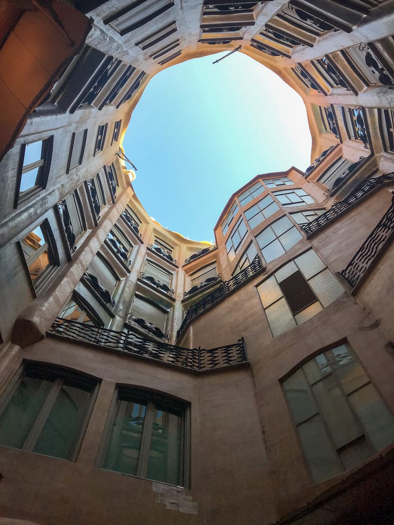 Patio looking to the roof inside Casa Mila