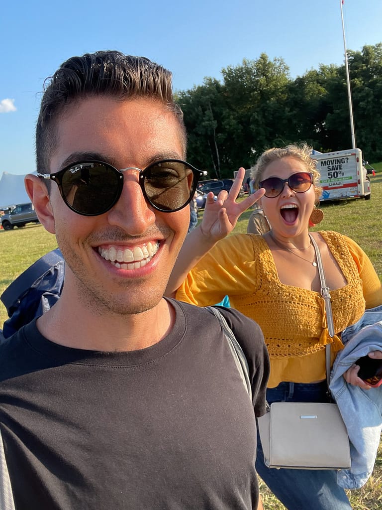 Walking to our hot-air balloon