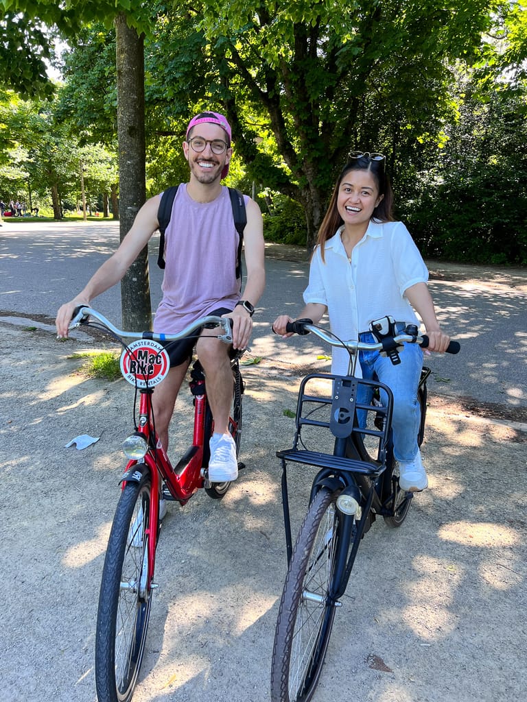 Rocky and Schatze ride bikes