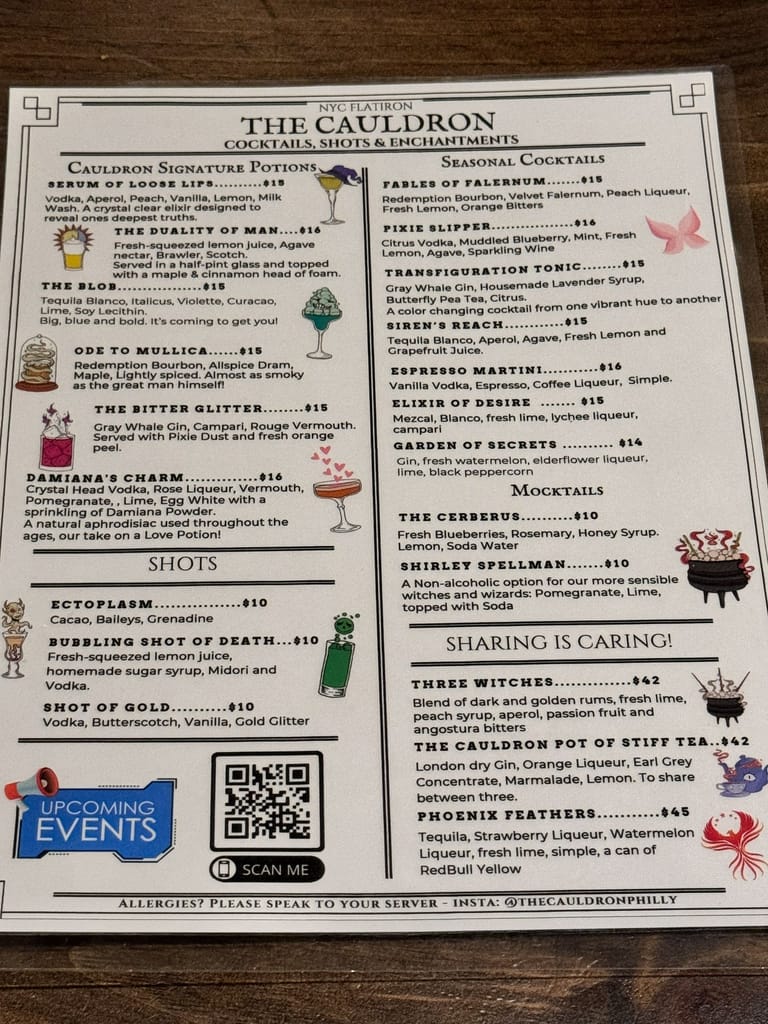 NYC Flatiron The Cauldron Menu