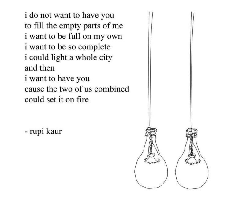 i do not want to have you to fill the empty parts of me i want to be full on my own i want to be so complete i could light a whole city and then i want to have you cause the two of us together could set it on fire.