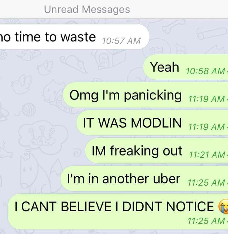 A phone screenshot of frantic messages sent on the way to Modlin airport