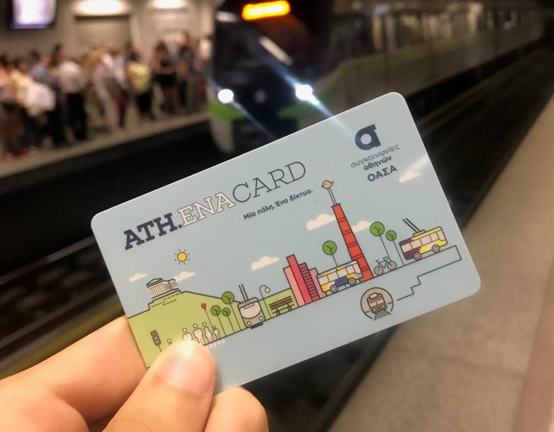 The personalised Ath.ena card — metro, tram and bus, thirty days.