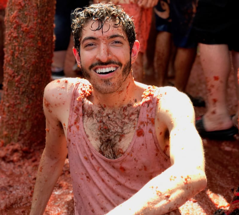 Covered in tomato at La Tomatina, 2018