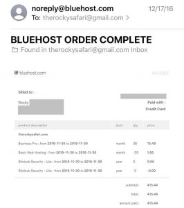 My Bluehost Receipt