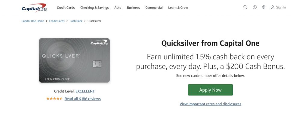 CapitalOne QuickSilver Rewards Credit Card