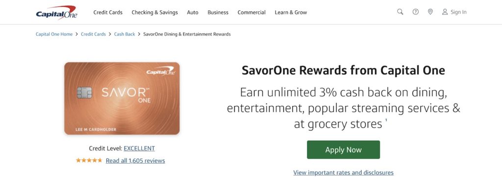 CapitalOne SavorOne Rewards Credit Card