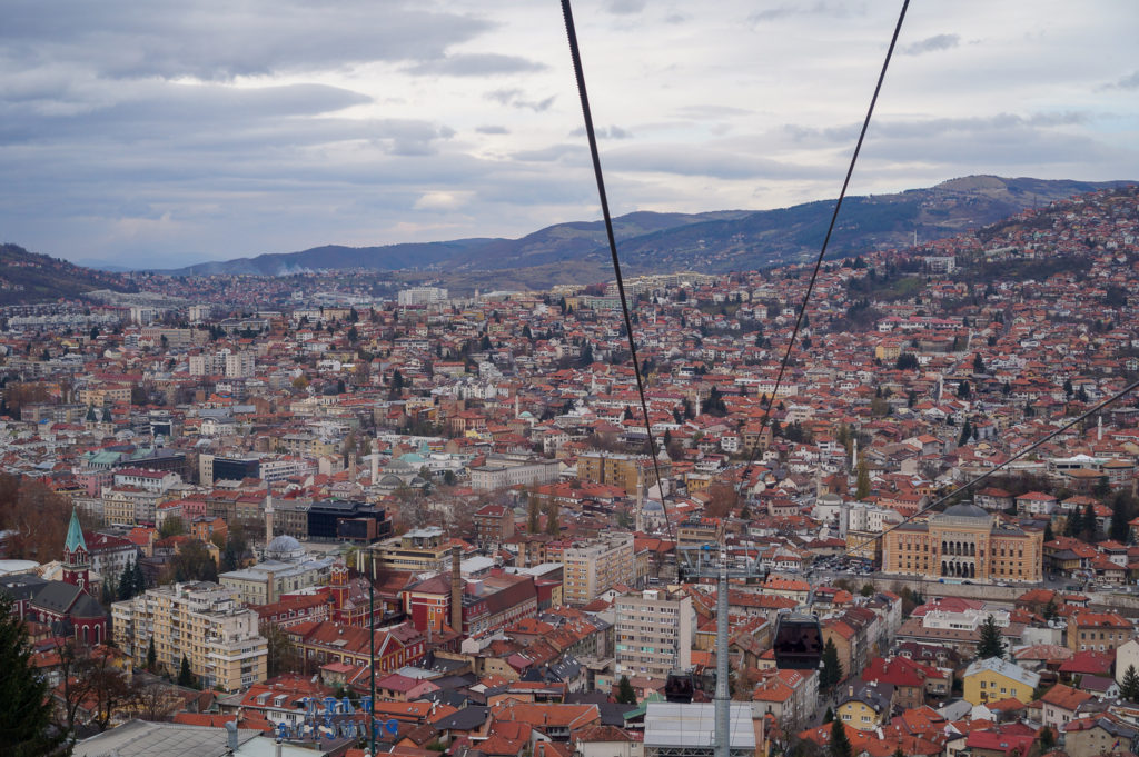 Riding up the mountain in Sarajevo