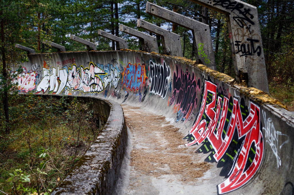 Graffiti lines the Bosnian Bobsleigh Tracks