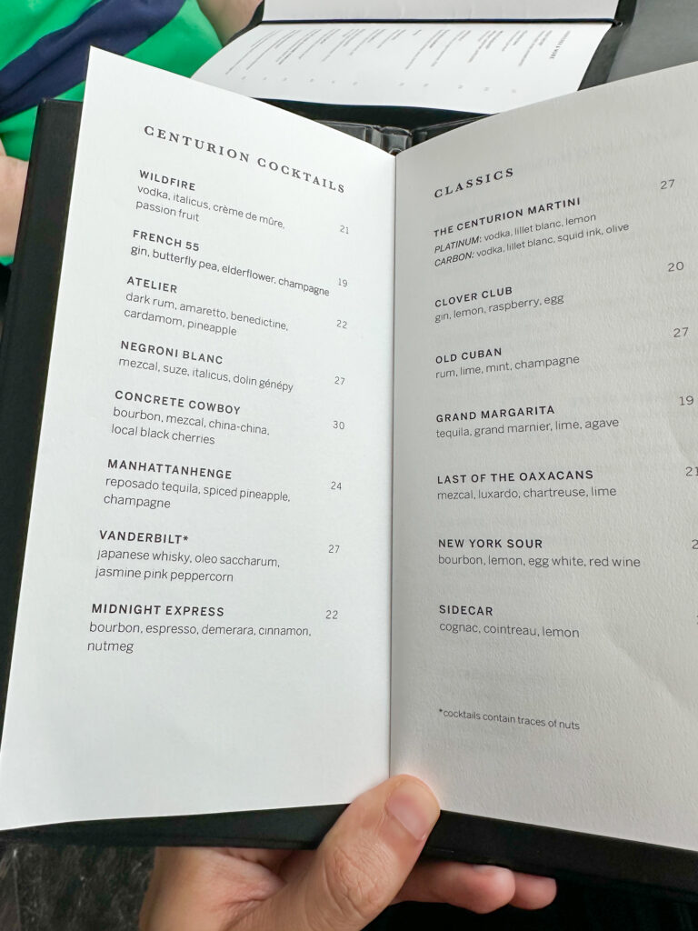 Cocktail menu