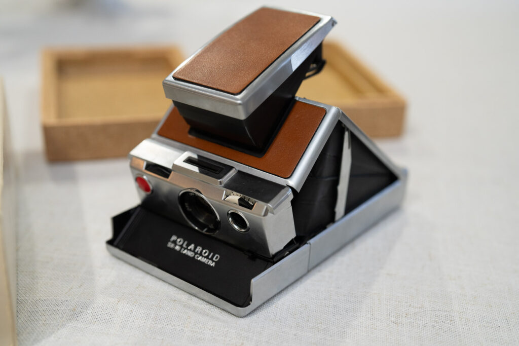 The Polaroid SX-70 Land Camera turned on