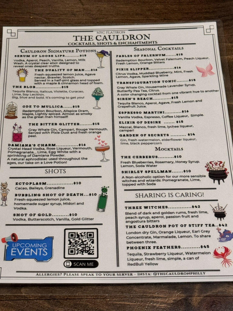 NYC Flatiron The Cauldron Menu